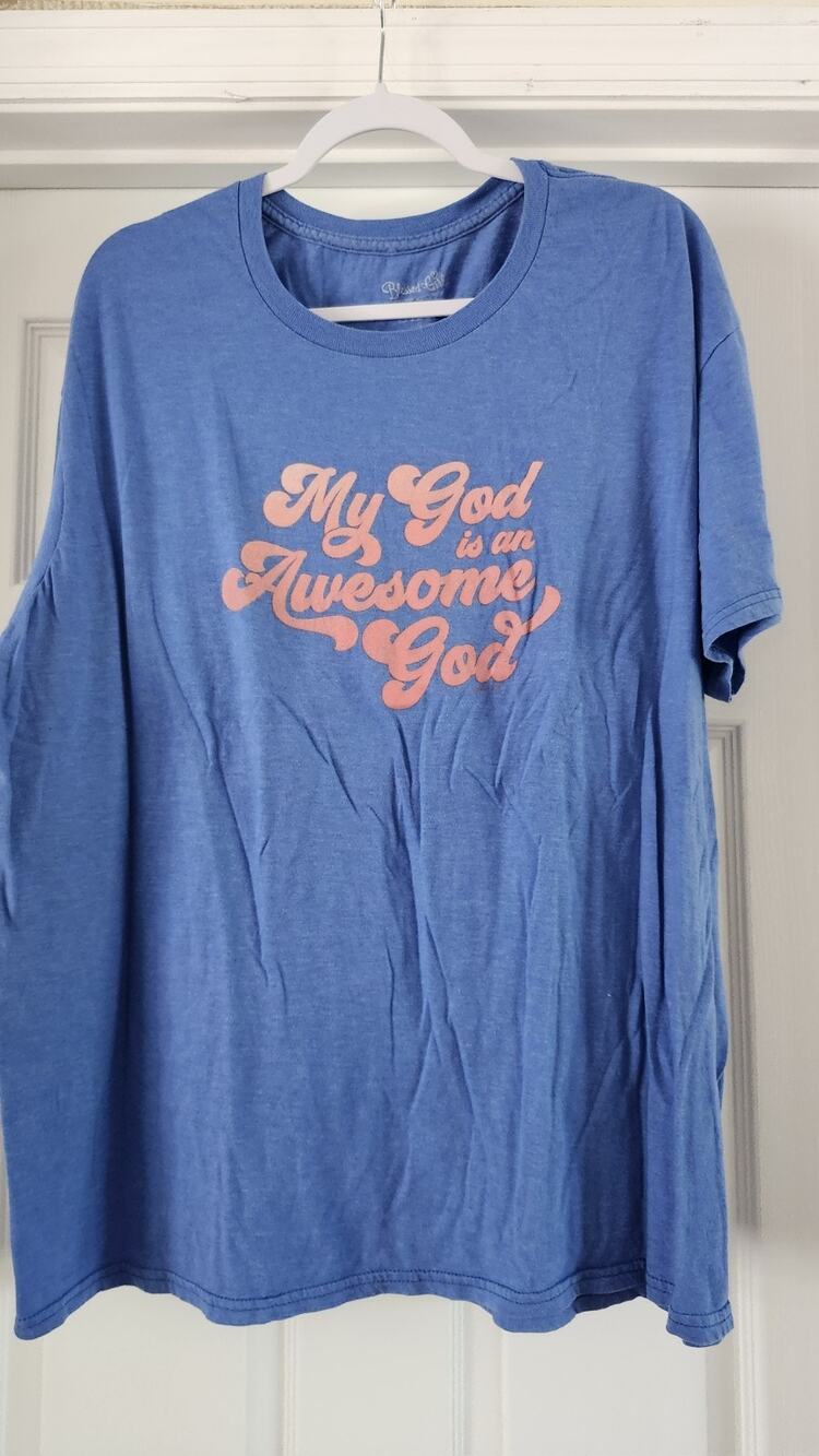 Blessed Girl Christian T-Shirt Womens XXL My God Is An Awesome God Blue #591